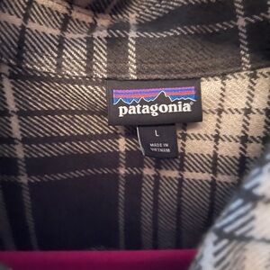 Patagonia dark olive green and Cream plaid flannel shirt  Jacket